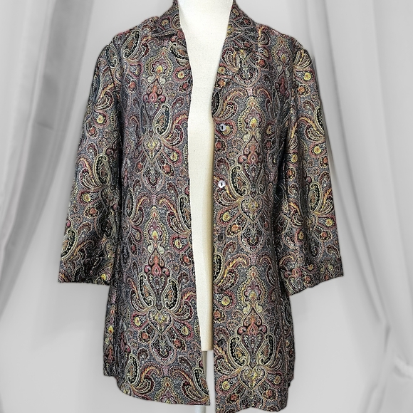 Vintage Chicos Design Metallic Paisley Lightweight Overcoat Blazer Jacket - Picture 2 of 5